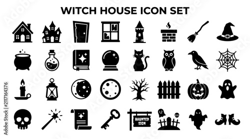 фотографія Witch house icon set for Halloween
