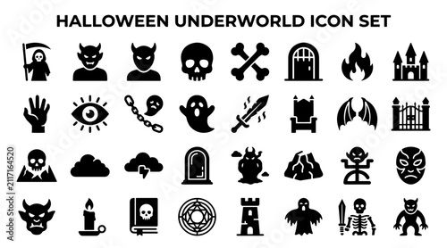 Bild auf Leinwand Halloween underworld icon set