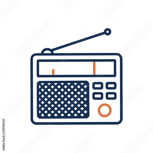 Foto Portable Broadcast Radio Icon Containing radio receiver, antenna, audio device, broadcasting, and outline illustration