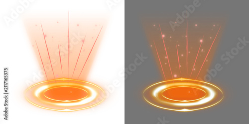 Red glowing energy beam portal effect rendered against contrasting white and grey backgrounds
