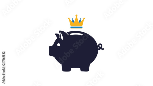 Piggy Bank with Gold Crown Logo for Financial Wealth and Savings Concept