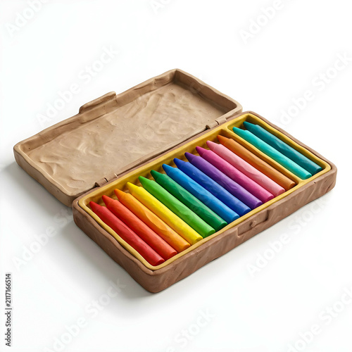 Premium handcrafted clay style colorful crayon set isolated on white background, featuring vibrant drawing supplies for children, education, creativity, classrooms, and commercial projects.
