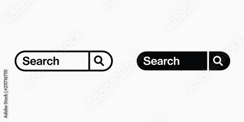 Vector illustration of search bar interface element with magnifying glass icon magnifying internet
