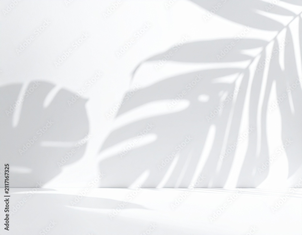Fototapeta premium 自然を感じるシンプルでナチュラルなプラントシャドウの背景素材 白背景