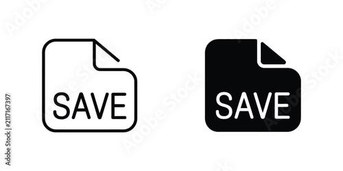 Vector illustration of document save icon set in outline and solid styles with document, computer