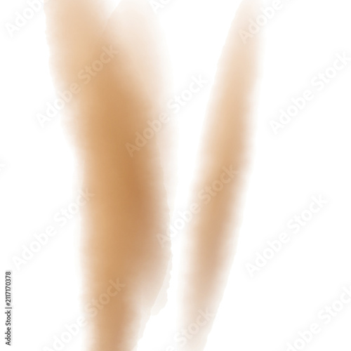 Abstract artistic watercolor paint streak with soft beige tones creating a minimalist fluid design element on a pure white backdrop