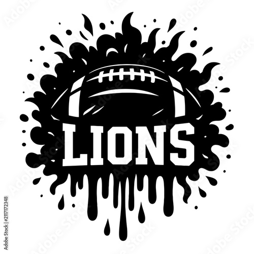 Lions Football Badge Black and White Sports Vector Design