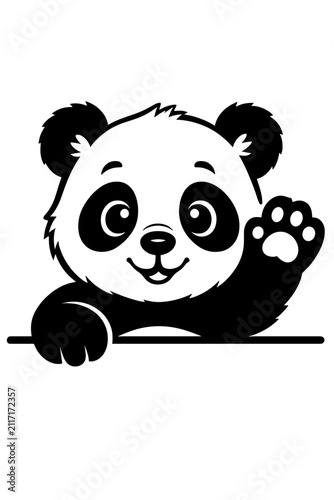 Cute Panda Cartoon Black and White Vector Illustration