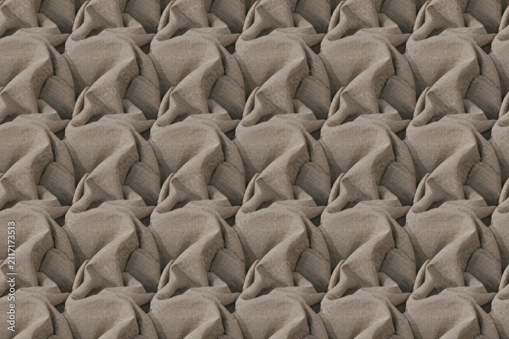 Obraz premium Intricate woven beige fabric with a repeating quilted pattern of folded textile layers creating a structured and textured surface background