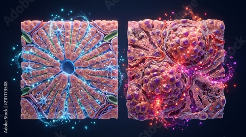 Healthy versus damaged liver tissue microscopic anatomy comparison with pathology cellular comparison contrast microscopic