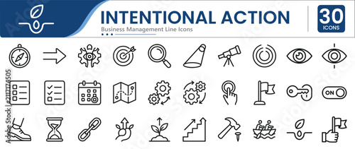 Foto Set of 30 outline icons related to Intentional Action