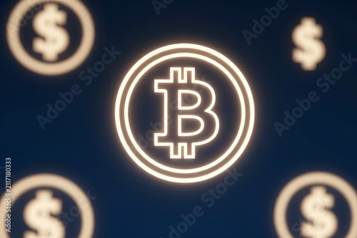 Financial technology background with glowing digital currency symbols