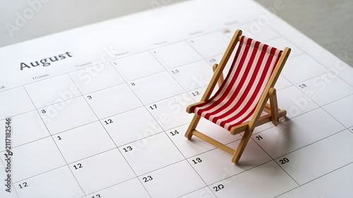 A miniature deckchair placed on a calendar to represent the upcoming summer bank holiday weekend plans