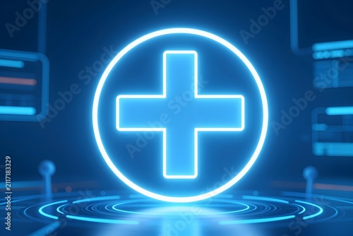 Medical cross symbol with futuristic technology background