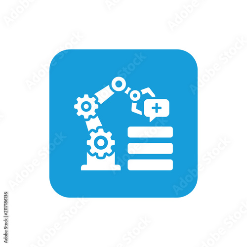 Robotic arm icon adding data to database cloud, technology automation, information storage, digital processing