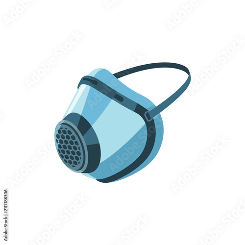 Protective respirator mask with blue filter and strap, isolated object for dust and pollution protection