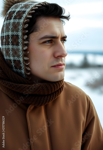 Young man in a warm winter ...
