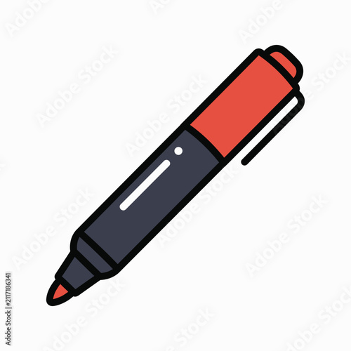 Red and black marker pen with a fine tip, isolated on white, for drawing and writing