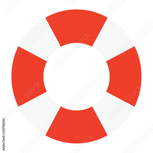 Red and white life preserver ring, symbol of safety and rescue, isolated on a neutral background