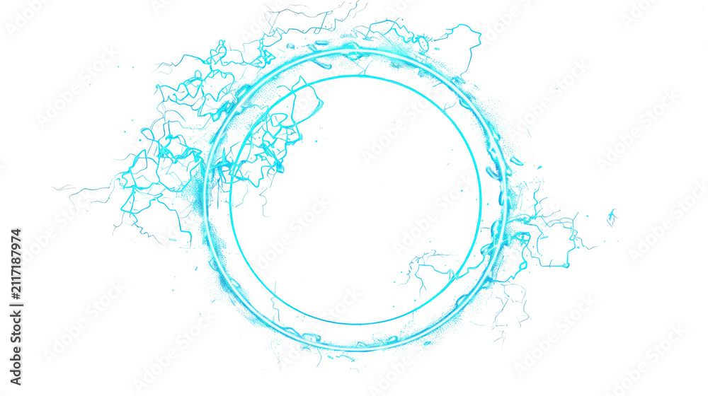 Obraz premium Glowing cyan electric plasma circle frame effect with circular frame on transparent background
