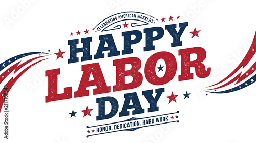 Happy labor day celebration banner with red white and blue colors