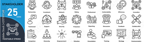 Stakeholder�set of web icons in line style. Editable icons collection vector illustration