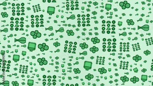 Dense Green Pattern with Floral and Computer Icons