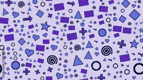 Colorful Geometric Pattern with Hearts Circles and Spirals