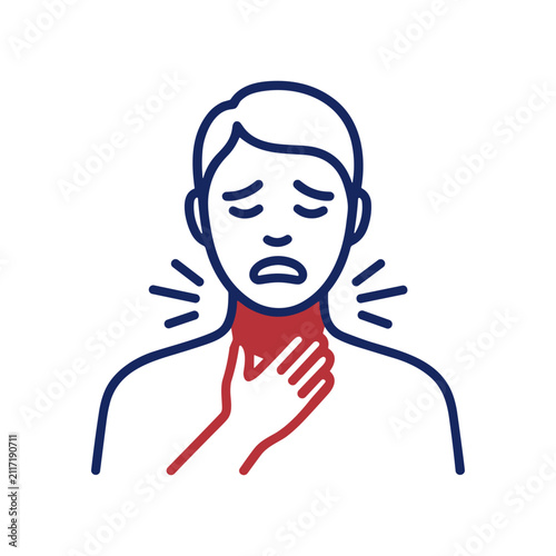 Neck Pain Icon Containing throat pain, neck discomfort, medical symptom, and outline illustration. Outline illustration