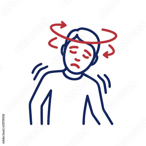 Dizziness Icon Containing vertigo, balance loss, neurological symptom, and outline illustration. Outline illustration