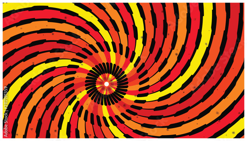 Картината върху платно Circular vortex background with rotating red and yellow geometric rays