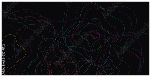 Colorful neon lines on dark background creating artistic fluid patterns.