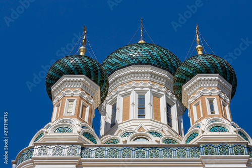Konstfotografi The iconic onion domes of the Russian Orthodox Cathedral of Saint Nicholas in Nice, France the largest Eastern Orthodox church outside of Russia