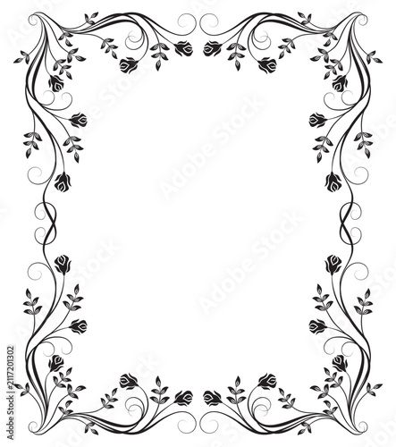 Floral ornament frame with roses vintage decorative border. Graceful decorative element for decor and text greeting or invitation card design.