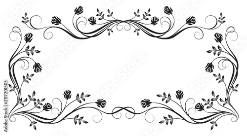 Floral ornament frame with roses vintage decorative border. Graceful decorative element for decor and text greeting or invitation card design.