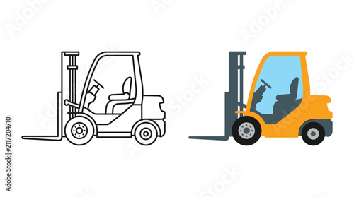 Forklift Truck Illustration Flat Vector Design With Colored And Outline Versions