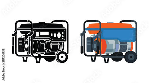 Portable generator illustration flat vector design with black and color variations