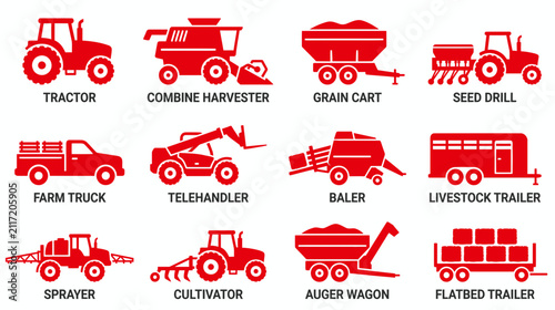 Canvastavla Agricultural Machinery Icons Set