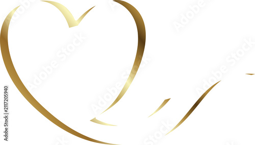 Gold heart ribbons shadow. Decoration for love, romantic