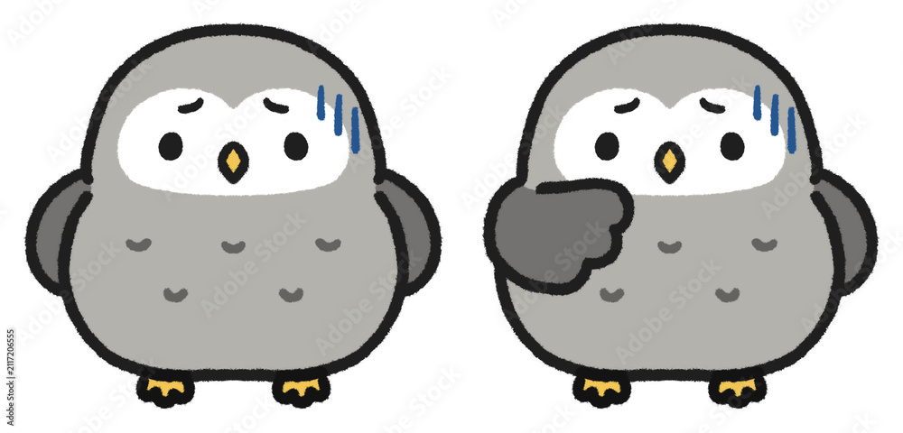 Fototapeta premium 落ち込む、引いているフクロウのイラストセット