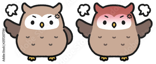 Foto 怒っているミミズクのイラストセット