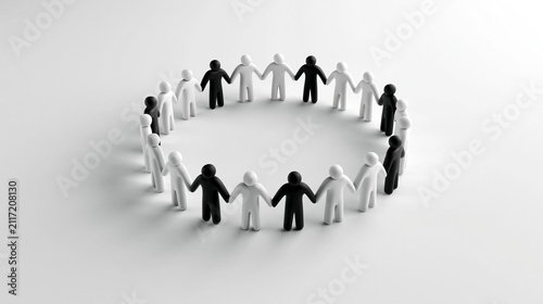 Diverse Crowd of Stylized Figures Holding Hands in a Circle