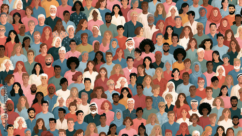 Flat Vector Illustration of a Diverse Crowd of People