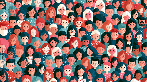 Flat Vector Illustration of a Diverse Crowd of People
