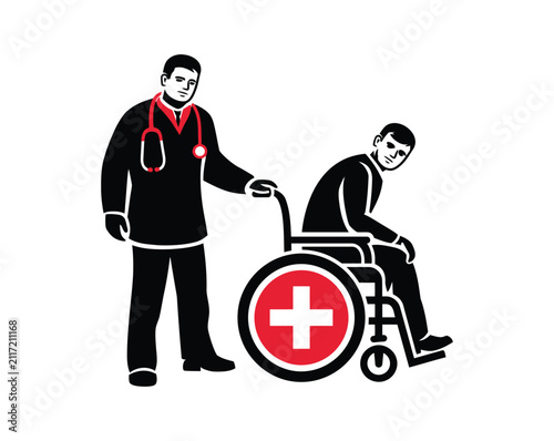Doctor vector icon providing assistance to seated patient