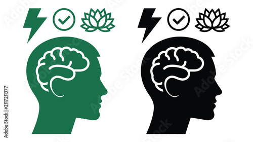 Brain icon vector representing mindfulness and energy states