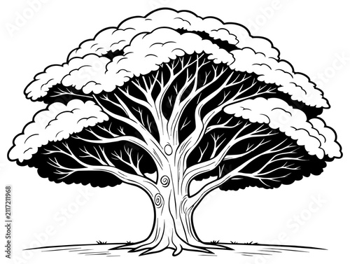 Large Canopy Tree Black Vector Illustration
