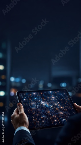 AI Agent Operating Digital Network via Tablet Device Business Concept