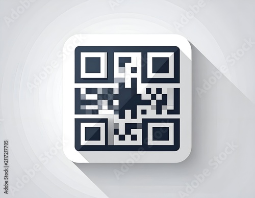 Minimalist 3D QR Code Icon on a Clean Light Gray Background for Technology UI