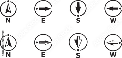 Obraz na plátne Compass icon set with north, east, south and west symbols for navigation, direction and map guidance